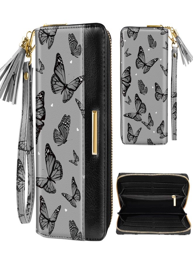 Coco Rossi Women Wallets Multi Card Case Wallet Clutch Wallet Card Holder Organizer Ladies Purse Tassel Wrist strap Purse,Black Butterfly - Image 1